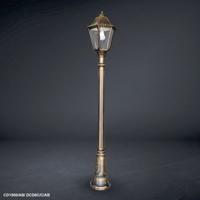 Garden Light Classic 1.5-meter Pole with Single classic 6-Sides Lamp , Bronze Color