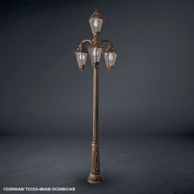 Garden Light Classic 2.0-meter Pole with Classic Post Brackets & Classic four 6-Sides Lamp , Bronze Color