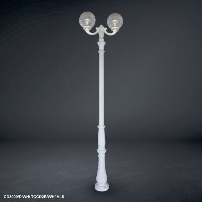 Garden Light Classic 3.0-meter Pole Hight With Classic post brackets Two BALL lamps, WHITE Color